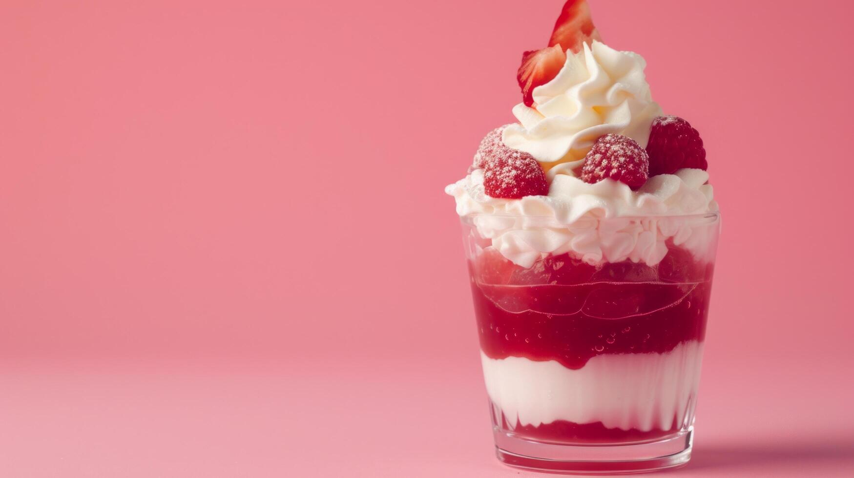 AI generated A retro-inspired jelly parfait featuring layers of wobbly jelly and whipped cream, a nostalgic treat photo