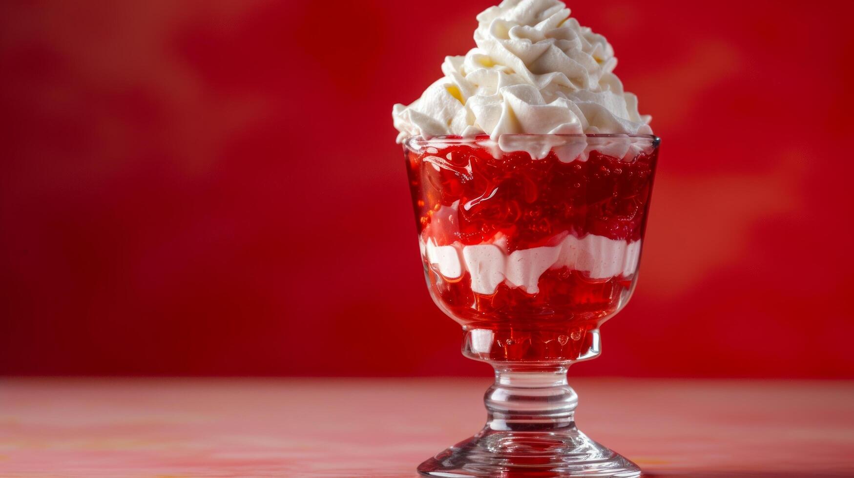 AI generated A retro-inspired jelly parfait featuring layers of wobbly jelly and whipped cream, a nostalgic treat photo