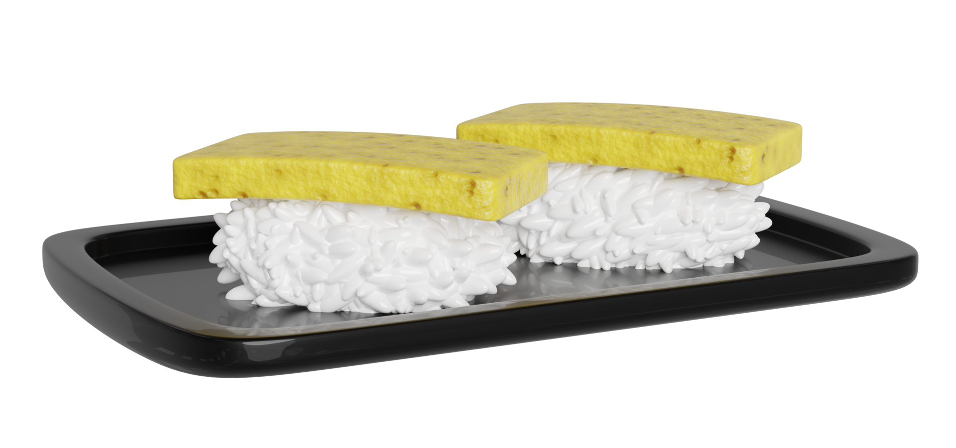 tamago nigiri em Comida bandeja, japonês Comida isolado conceito, 3d render ilustração png