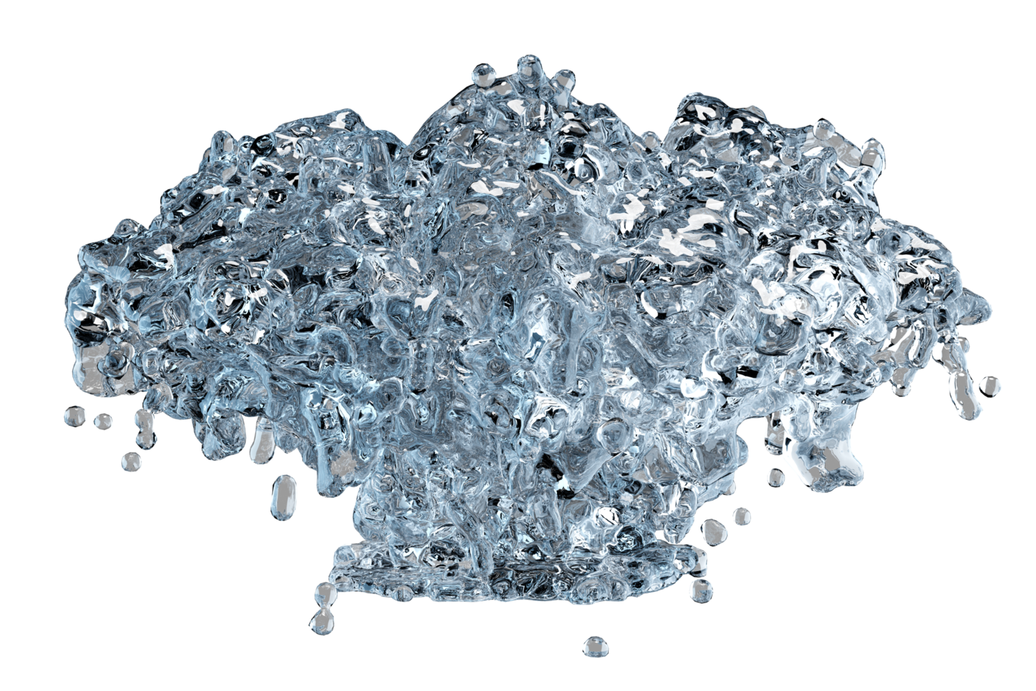 3d water splash transparent, clear blue water scattered around isolated. 3d render illustration png