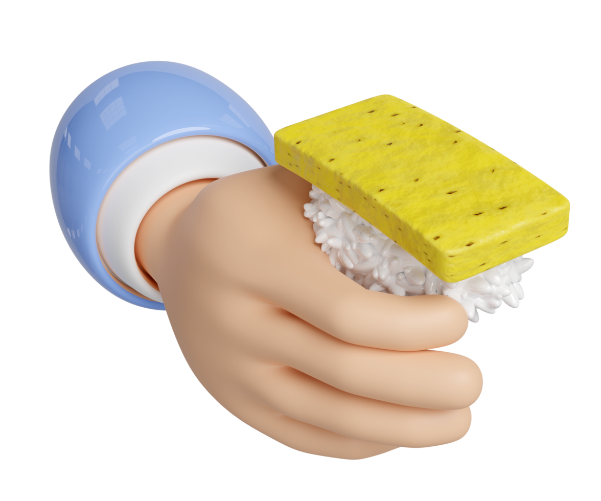 3d hand hold tamago nigiri. japanese food isolated concept, 3d render illustration png