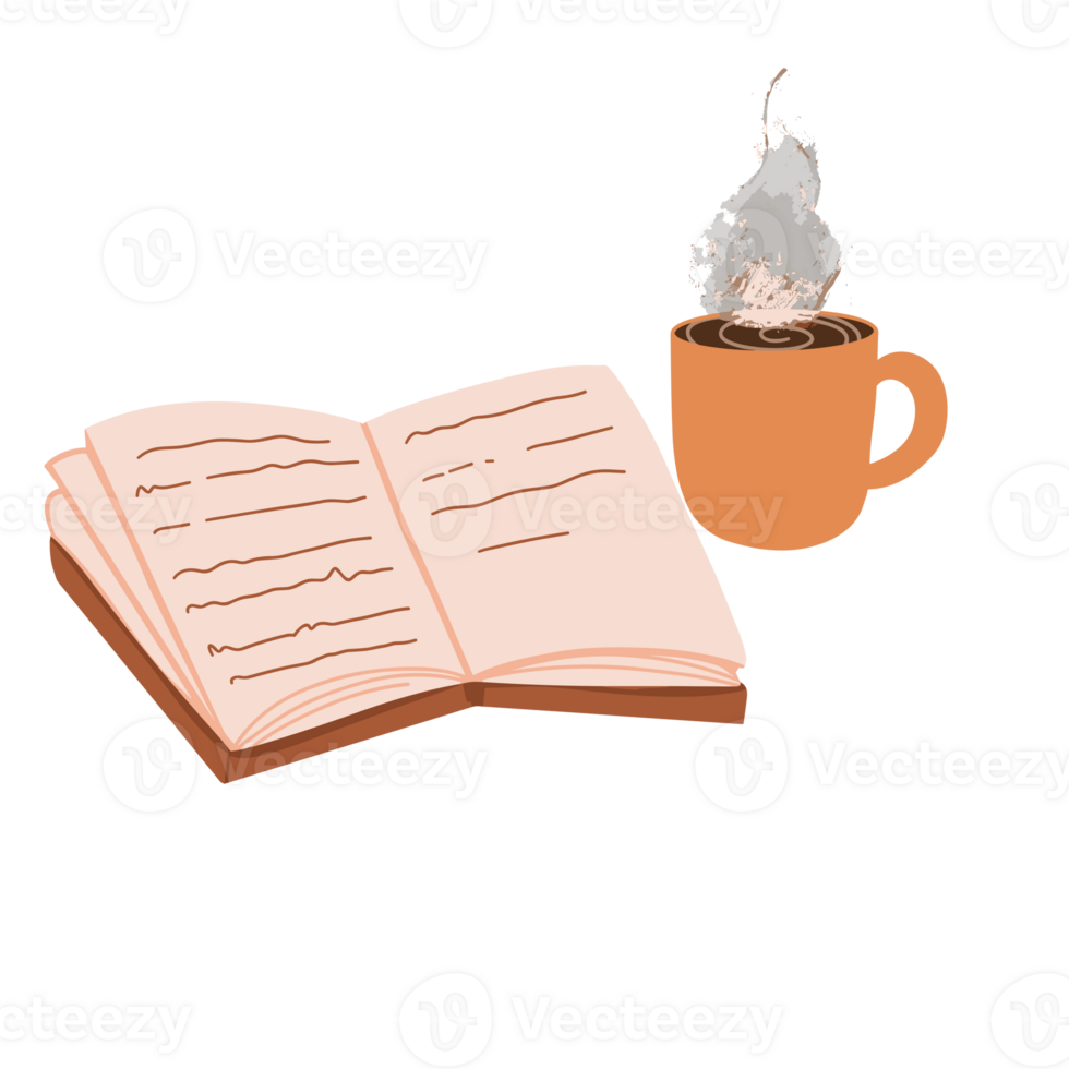 Autumn cozy book and tea png