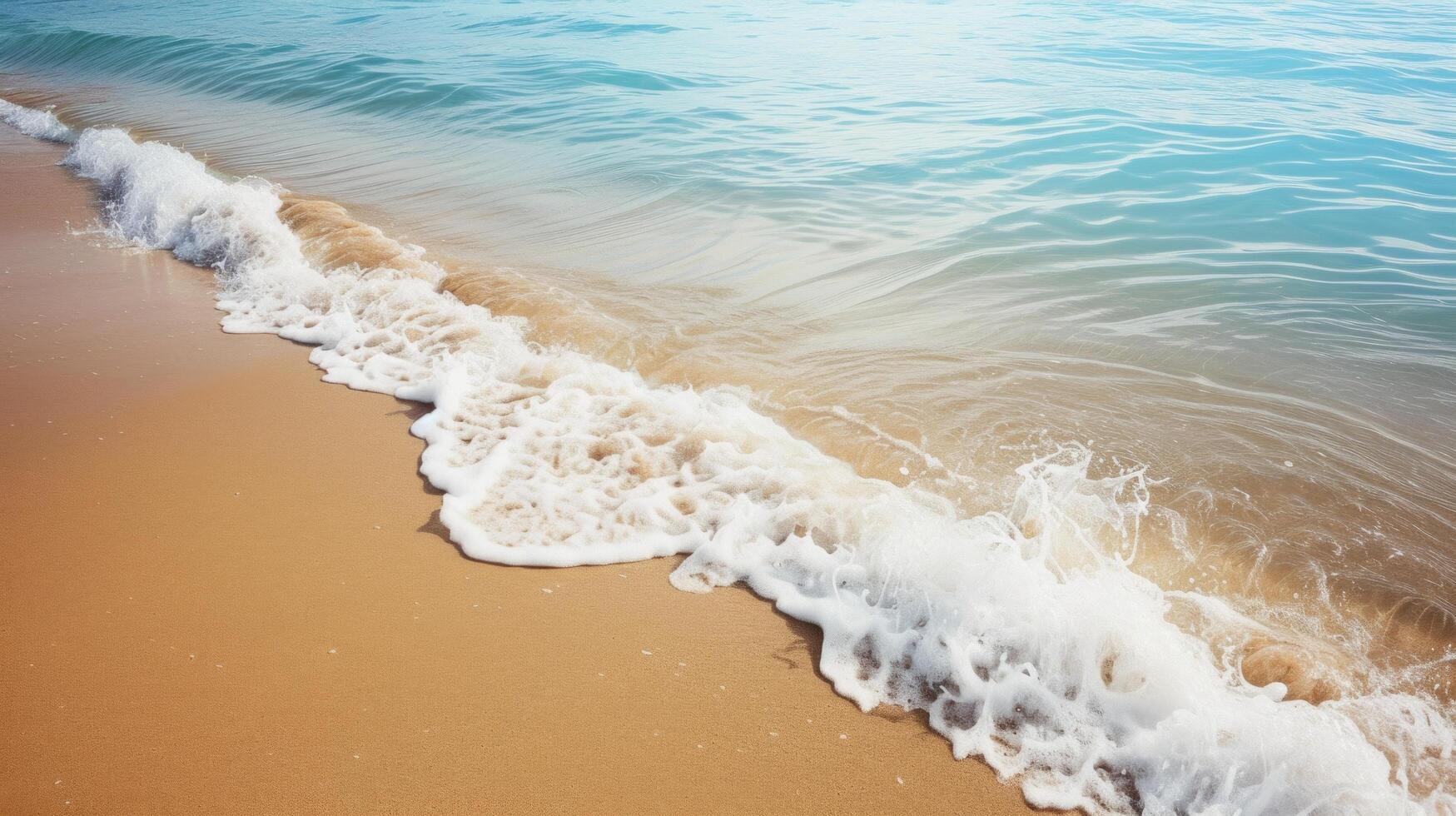 AI generated Gentle waves lap against the sandy shore, a tranquil oasis for relaxation photo