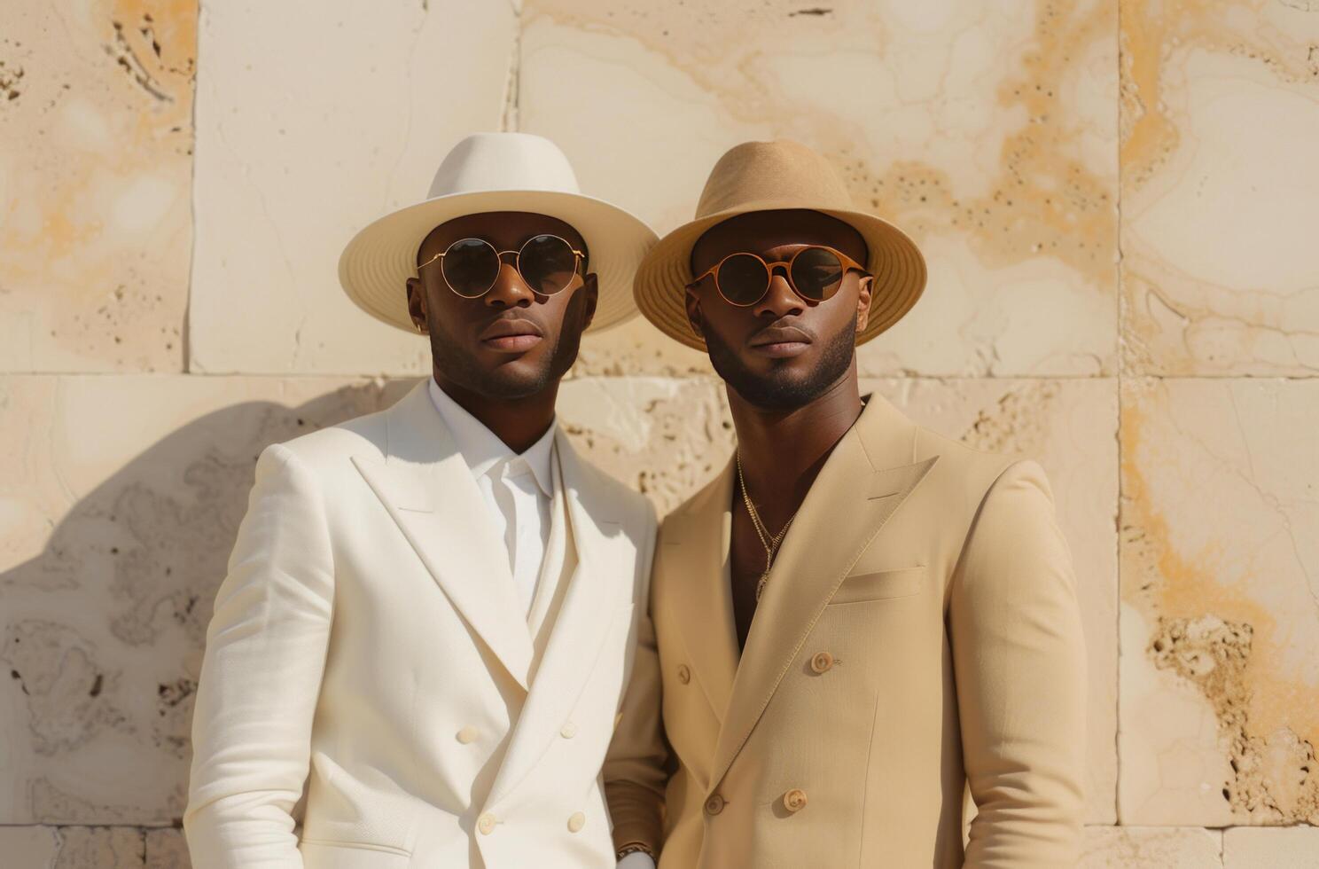 AI generated two men dressed in soft materials standing together photo