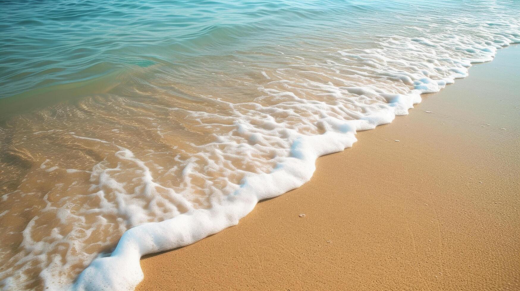 ai generado amable olas regazo en contra el arenoso costa, un tranquilo oasis para relajación foto