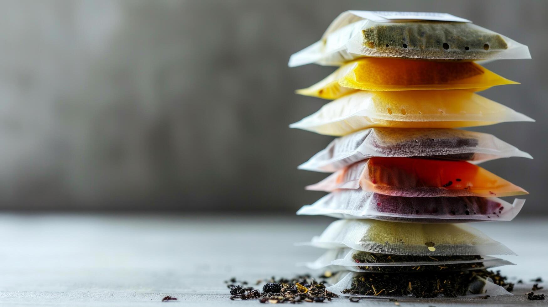 AI generated A stack of tea bags in various flavors, ready to be steeped in hot water photo