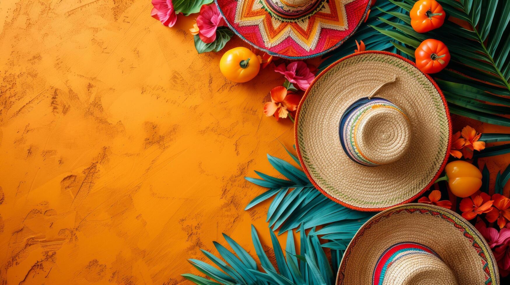 AI generated Bold patterns, sombreros, and maracas infuse a Mexican fiesta spirit into the backdrop photo