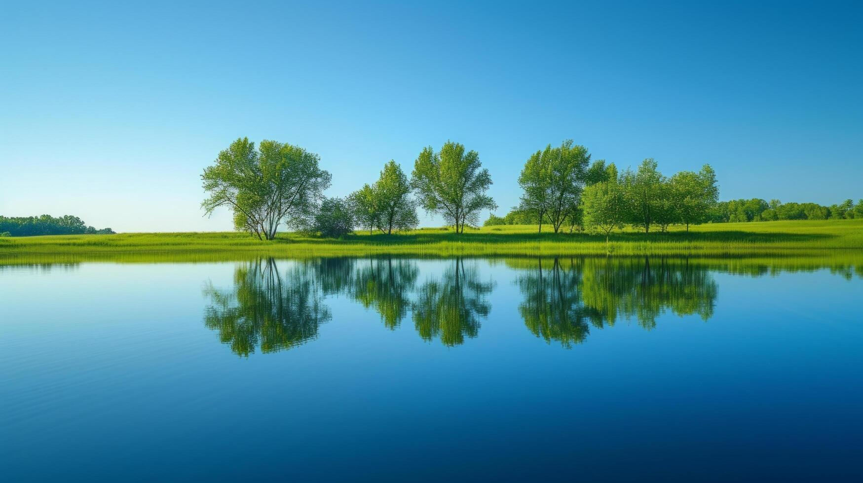AI generated Calm waters reflect the tranquility of a serene, minimalist spring landscape photo