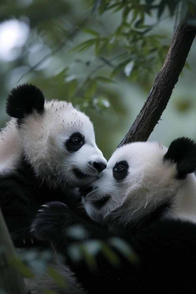 AI generated Two pandas share a moment of connection and companionship photo