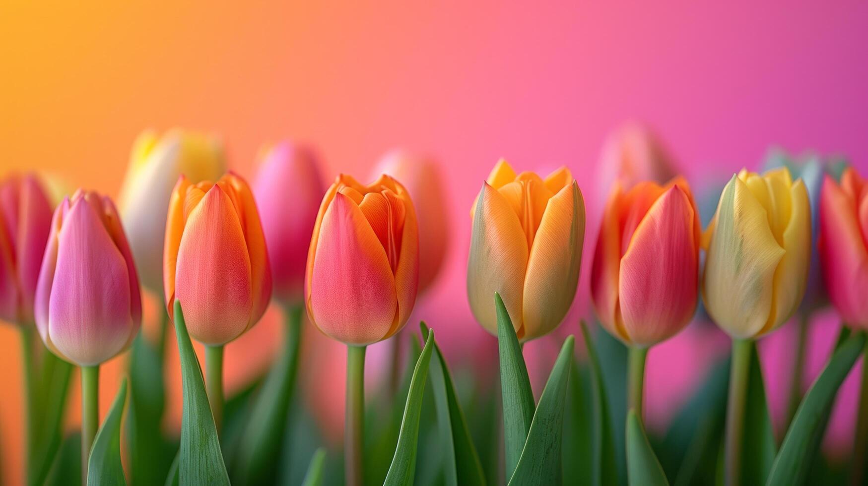 AI generated Bold and colorful tulip buds against a bright, spring-themed background exude energy and renewal photo