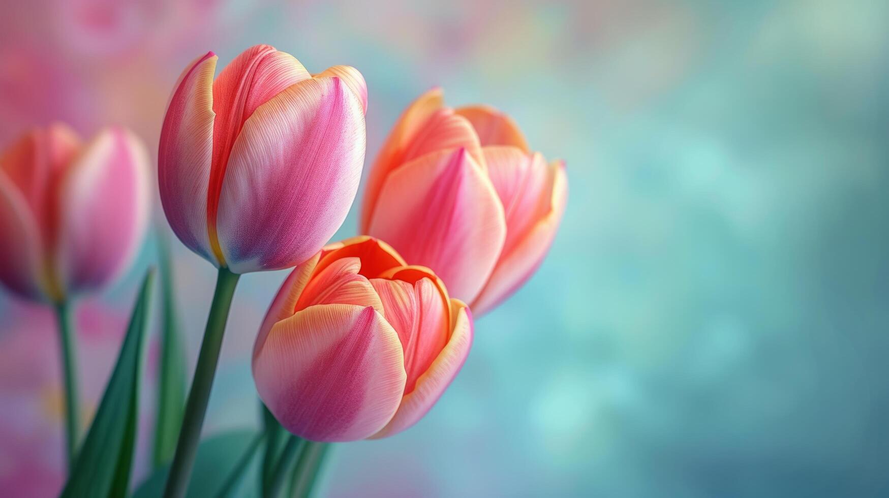 AI generated Bold and colorful tulip buds against a bright, spring-themed background exude energy and renewal photo