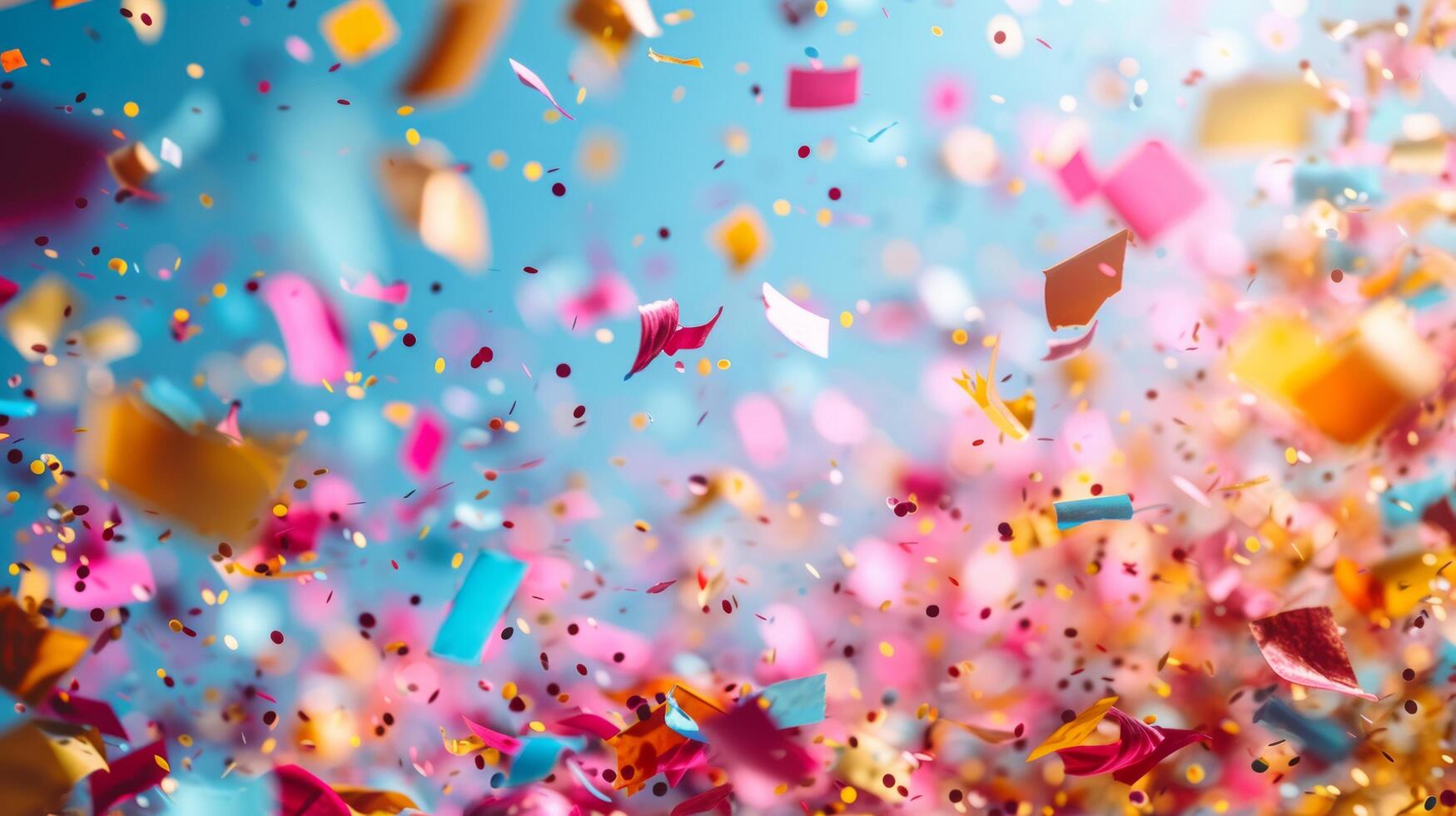 AI generated Colorful confetti adorns a bright background, evoking a sense of celebration and joy photo