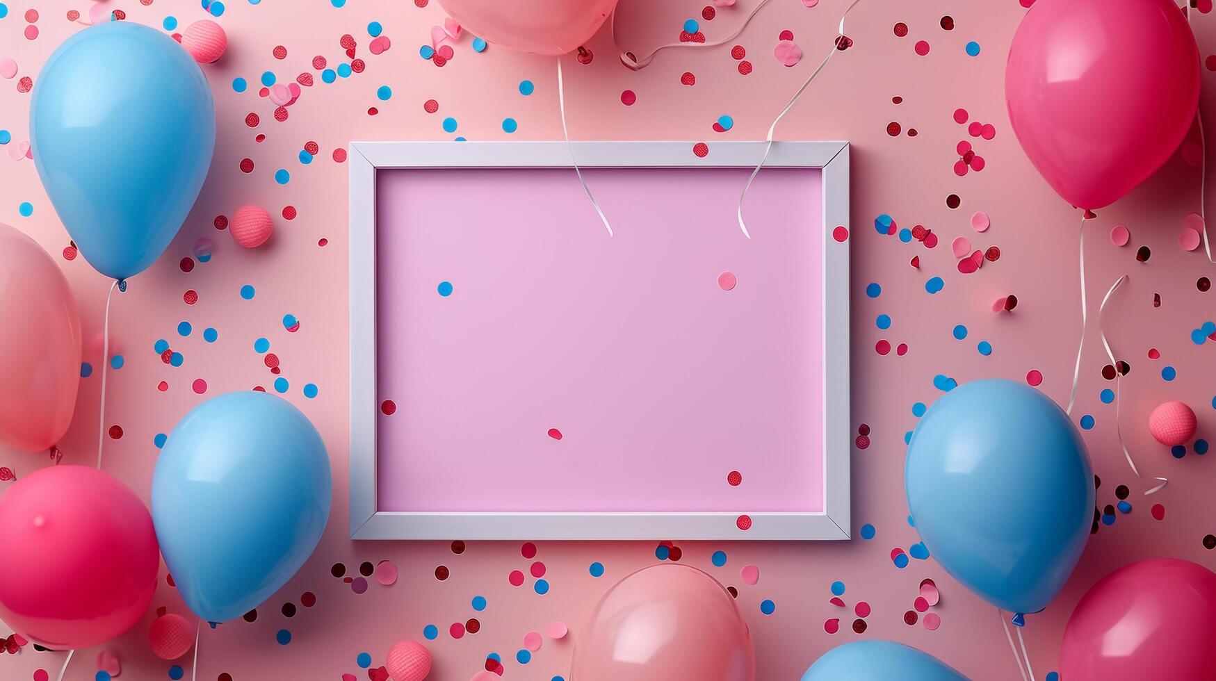 AI generated Vibrant Birthday Celebration Setup with Balloons and Confetti photo
