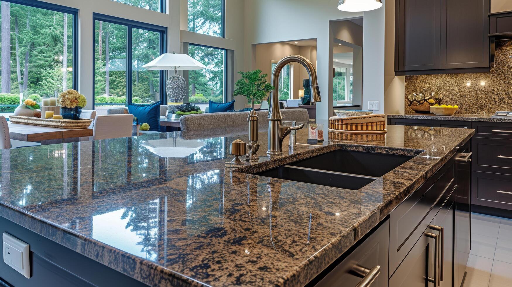 AI generated Sleek Kitchen with Granite Countertops photo