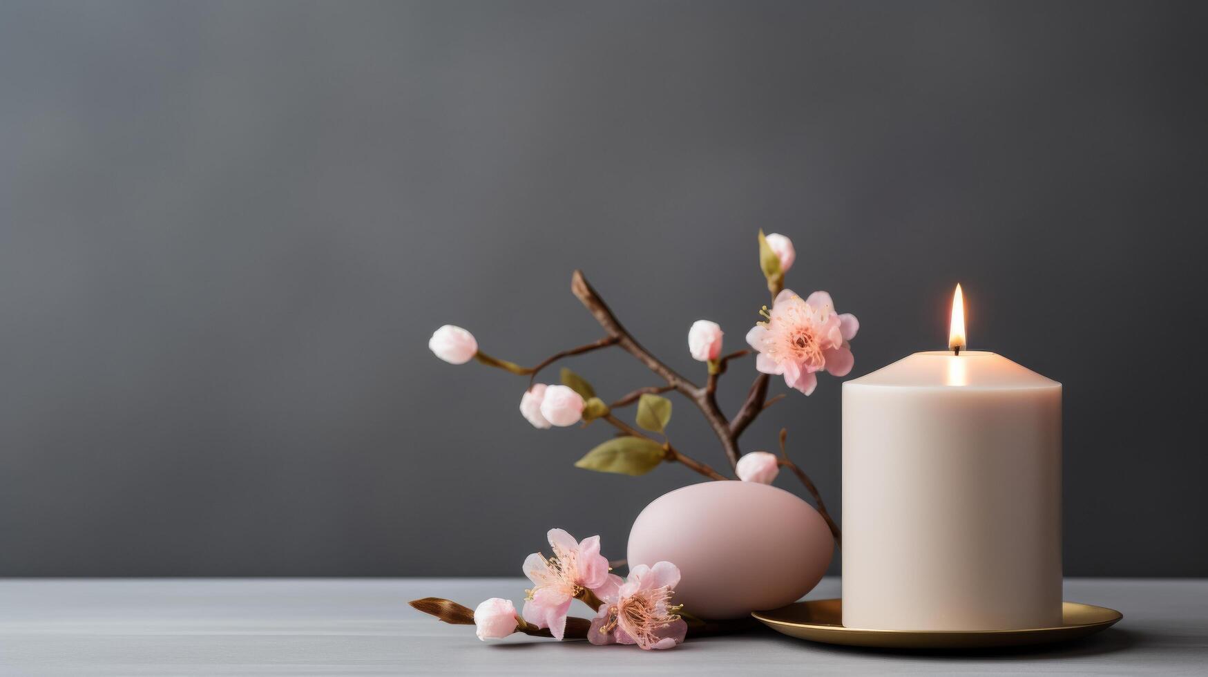 AI generated Easter Candle Holder with Single Illuminated Candle photo