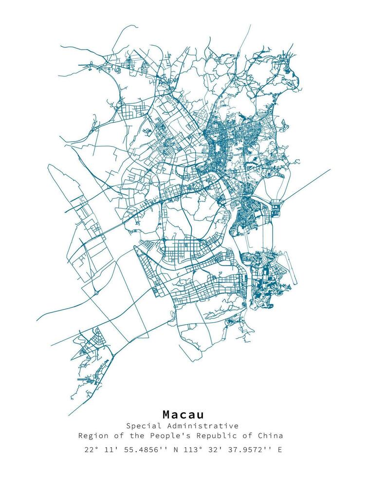 Line Art Street map of Macau,Special Administrative Region of the People's Republic of China vector