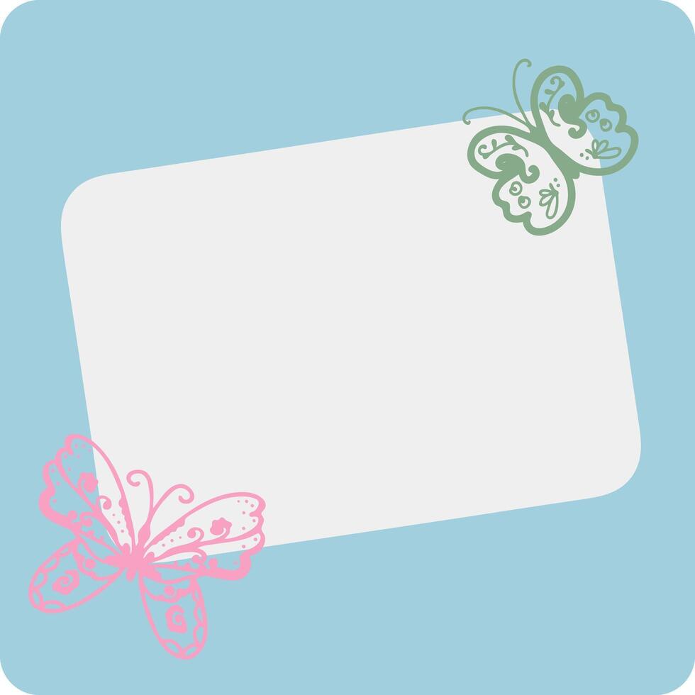 azul texto caja bandera con estético creativo mariposa vector