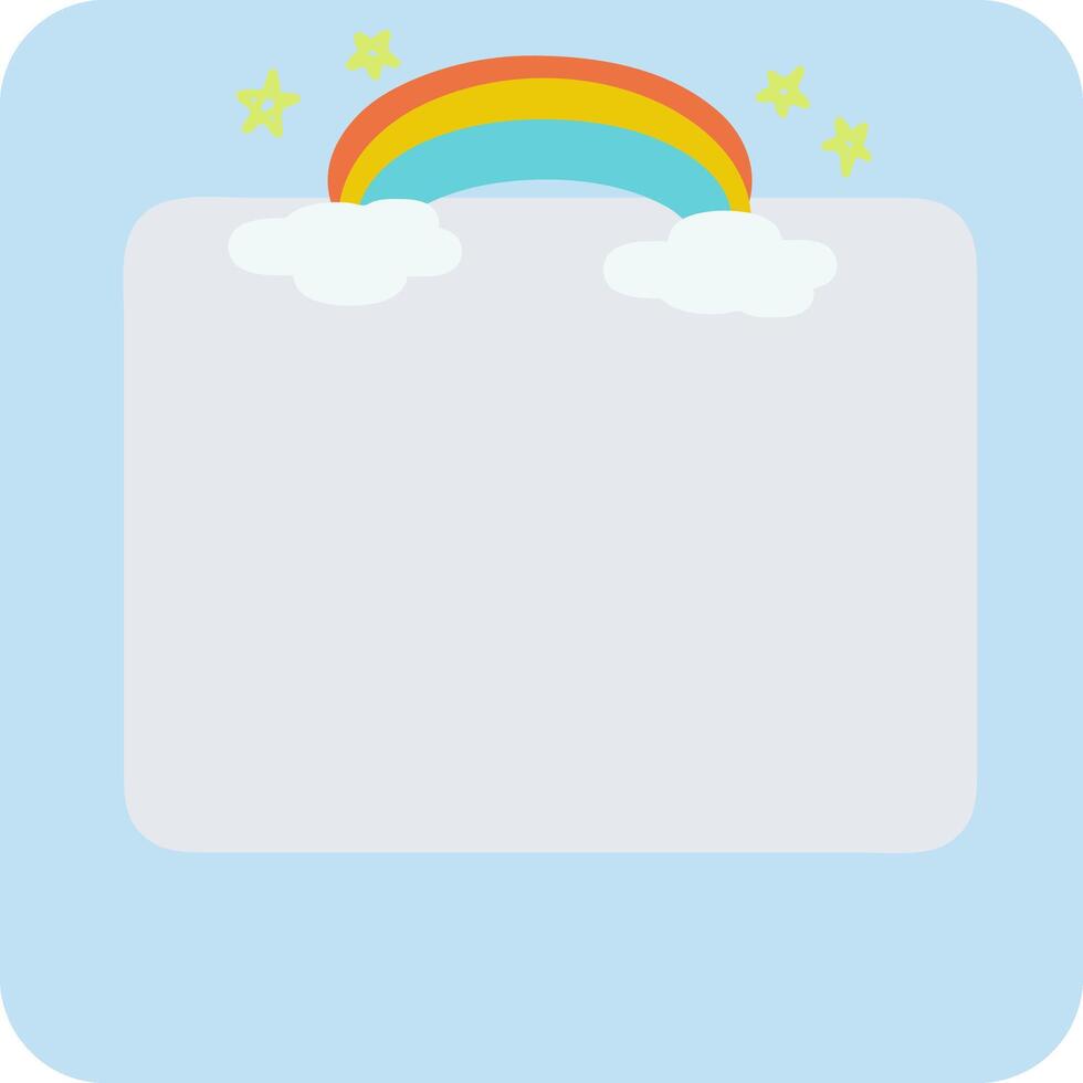 niños marco texto bandera caja con arco iris nubes y estrellas en azul antecedentes vector