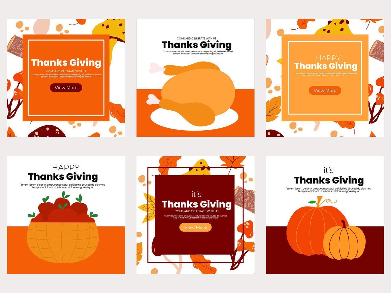 Thanks giving social media banners template. Social media post with hand drawn element vector illustration