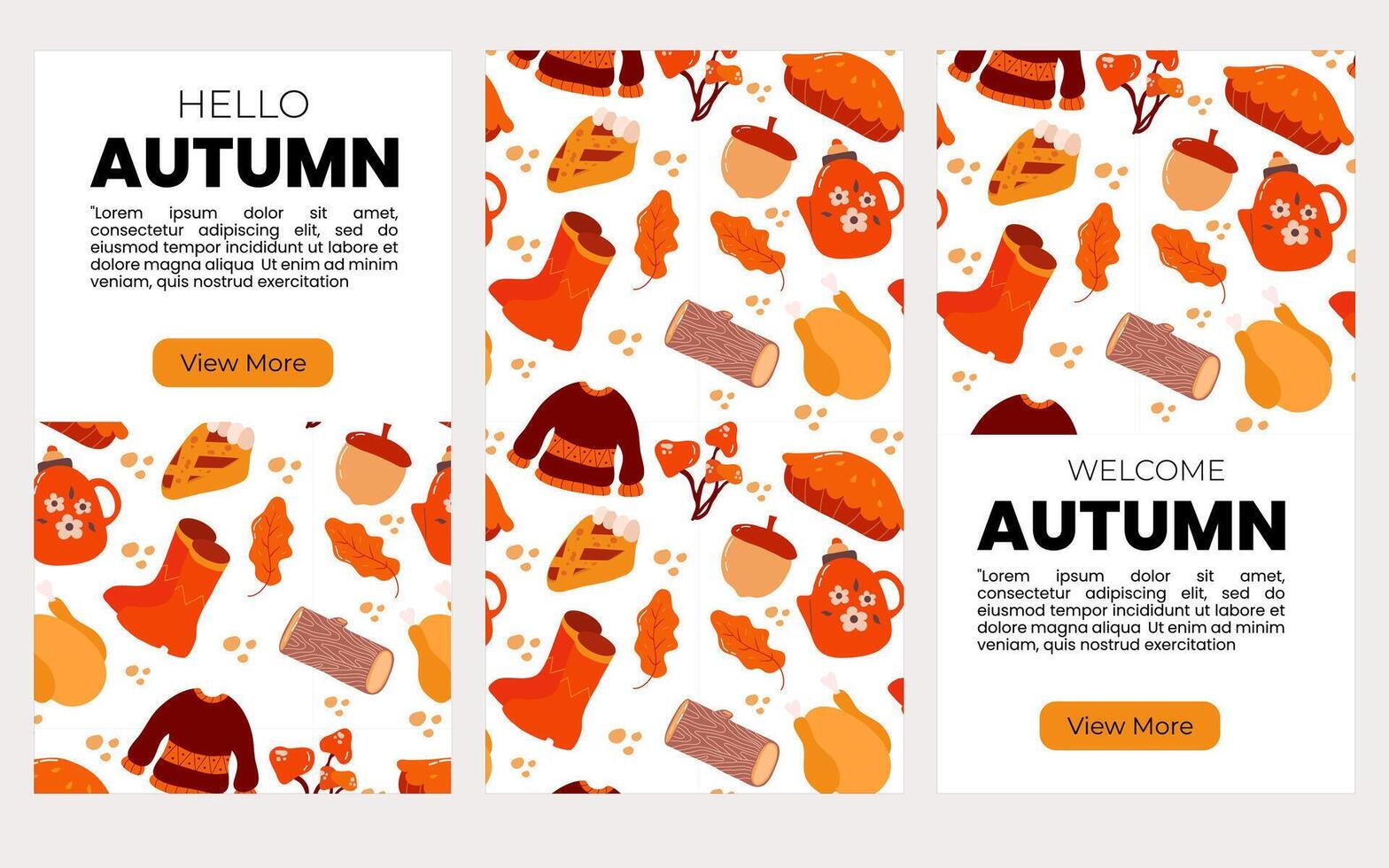 otoño social medios de comunicación pancartas modelo. póster, cubrir, con mano dibujado elemento vector ilustración