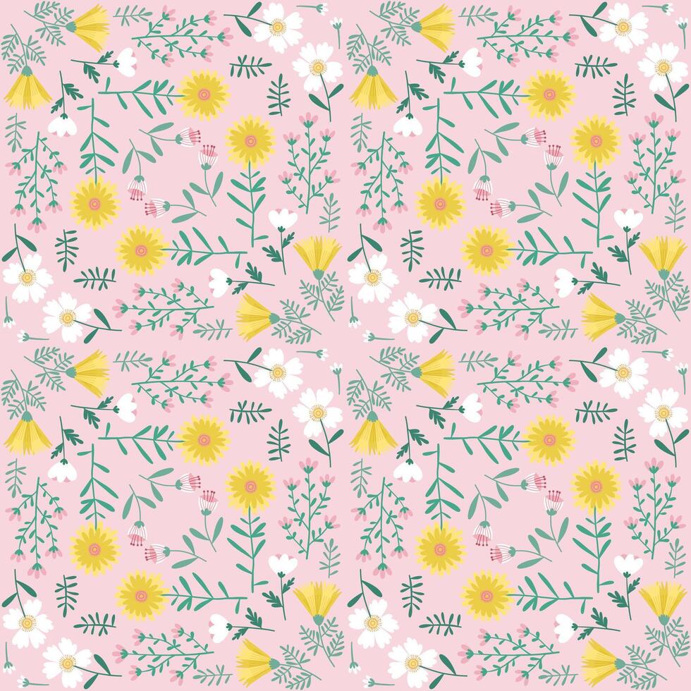 Floral Seamless Pattern of Flowers in Pink, White and Yellow, Square Symmetrical Design, for Textiles, Fabrics, Decoration, Papers Prints, Fashion Backgrounds, Wrapping, Packaging vector