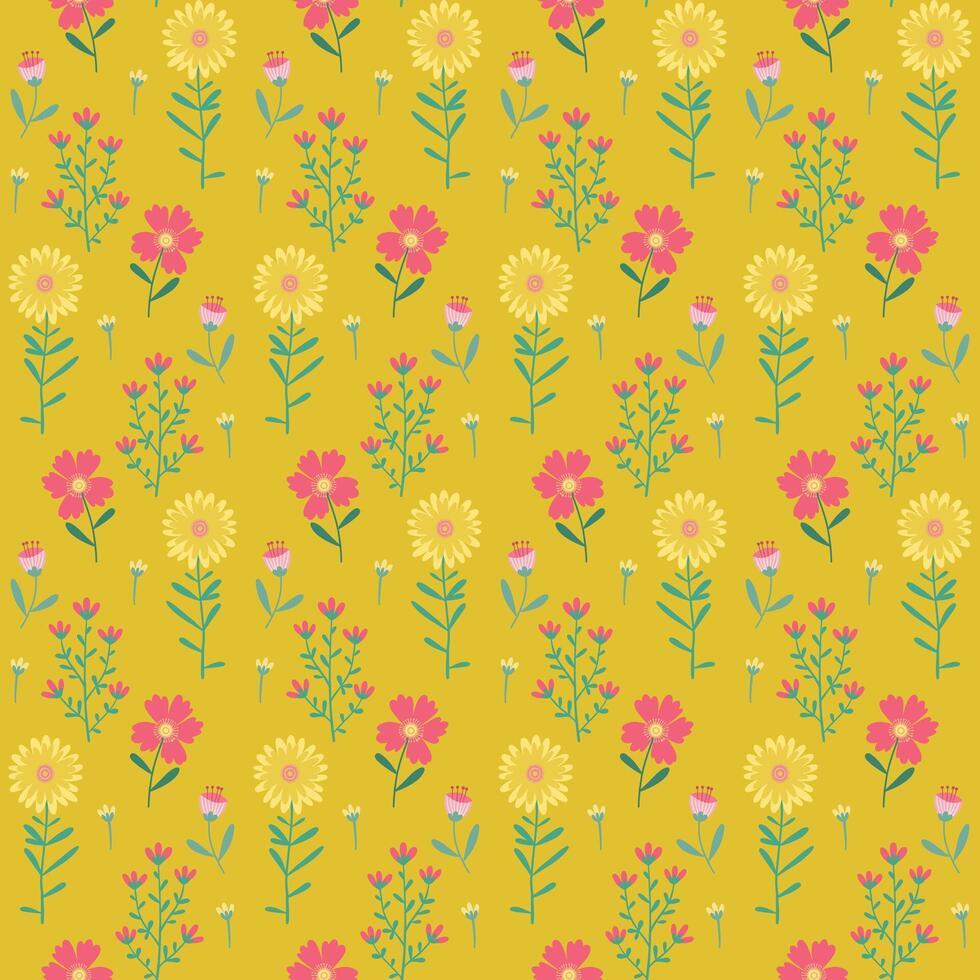 floral sin costura modelo de flores en rosado y amarillo en antiguo oro color fondo. fondo de pantalla diseño para textiles, telas, decoraciones, documentos huellas dactilares, Moda antecedentes, envoltorios embalaje. vector