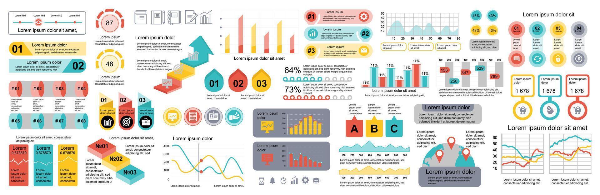 Mega set of infographic elements data visualization vector design template. Can be used for steps, options, business process, workflow, diagram, flowchart, timeline, marketing. Bundle info graphics.