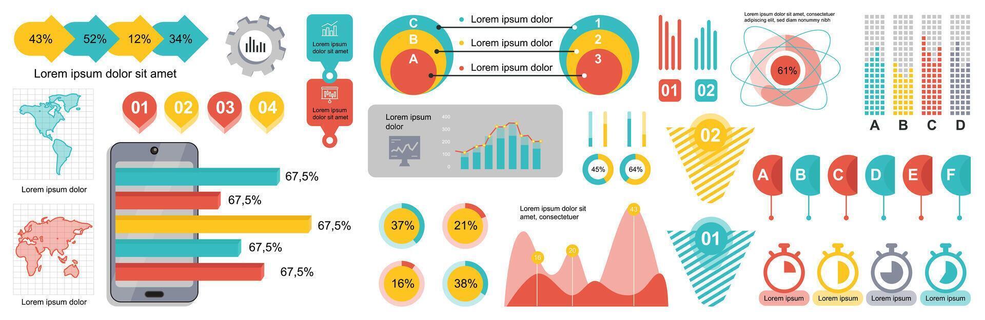 Mega set of infographic elements data visualization vector design template. Can be used for steps, options, business process, workflow, diagram, flowchart, timeline, marketing. Bundle info graphics.