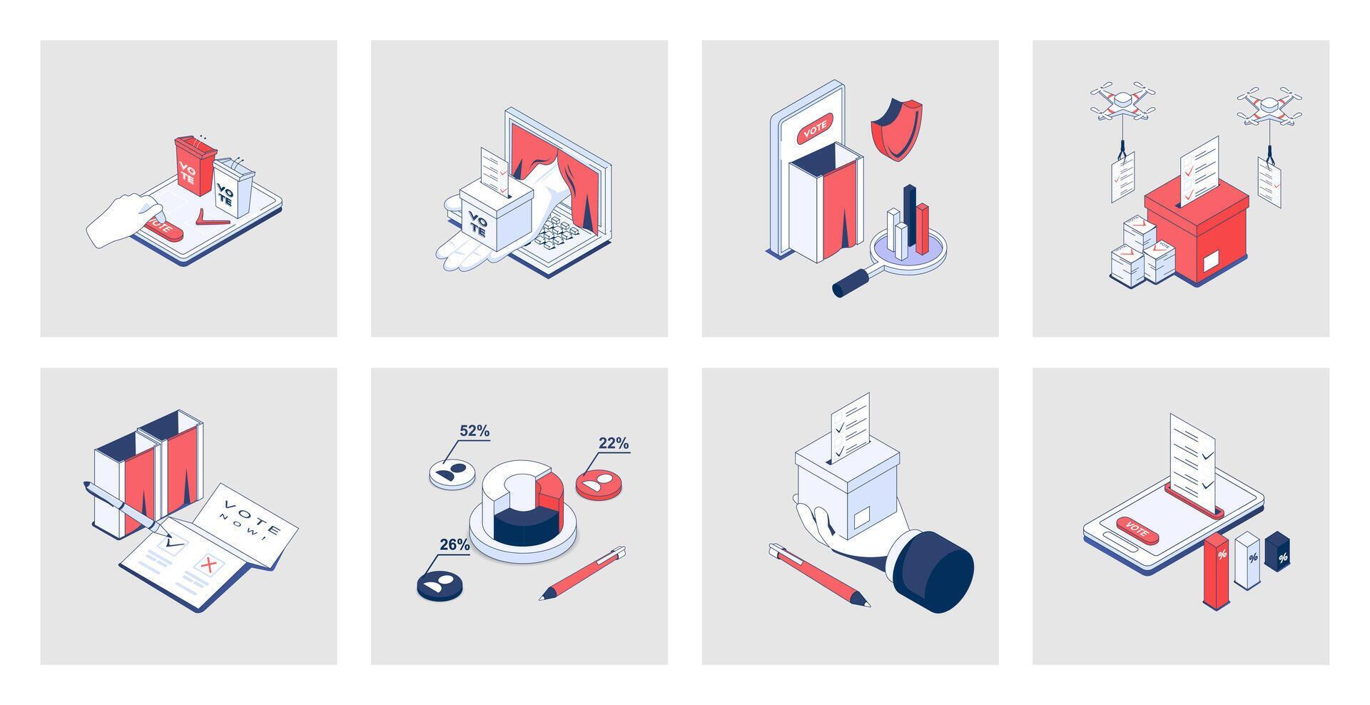 Election and voting concept of isometric icons in 3d isometry design ...