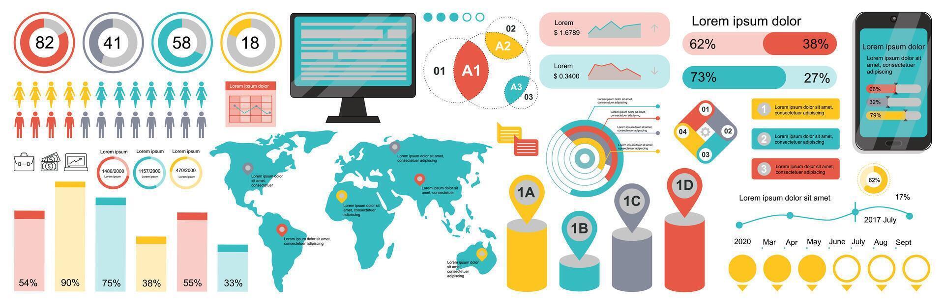 Mega set of infographic elements data visualization vector design template. Can be used for steps, options, business process, workflow, diagram, flowchart, timeline, marketing. Bundle info graphics.