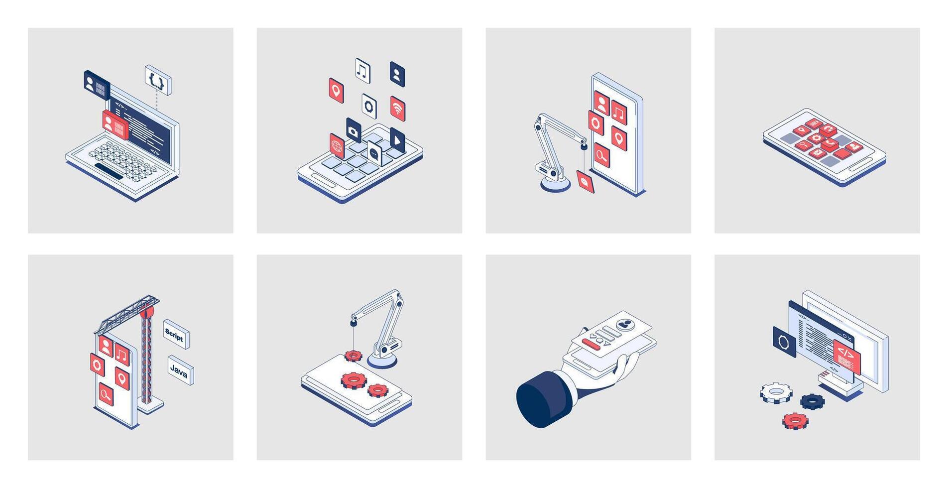 App development concept of isometric icons in 3d isometry design for ...