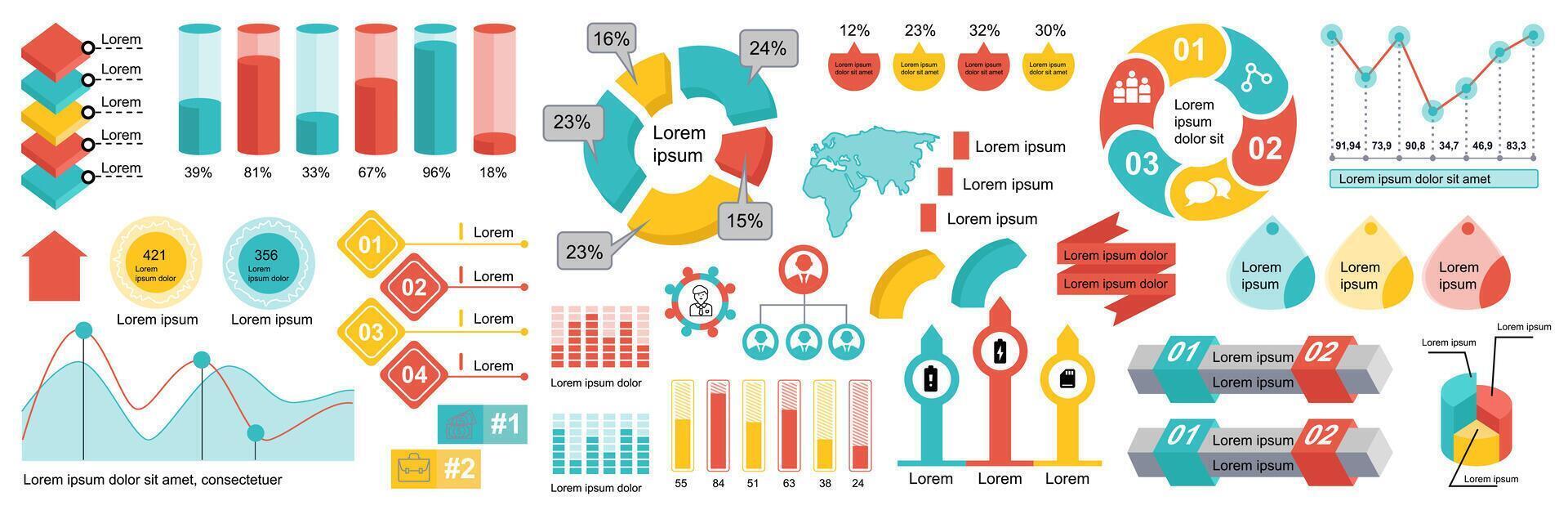 Mega set of infographic elements data visualization vector design template. Can be used for steps, options, business process, workflow, diagram, flowchart, timeline, marketing. Bundle info graphics.