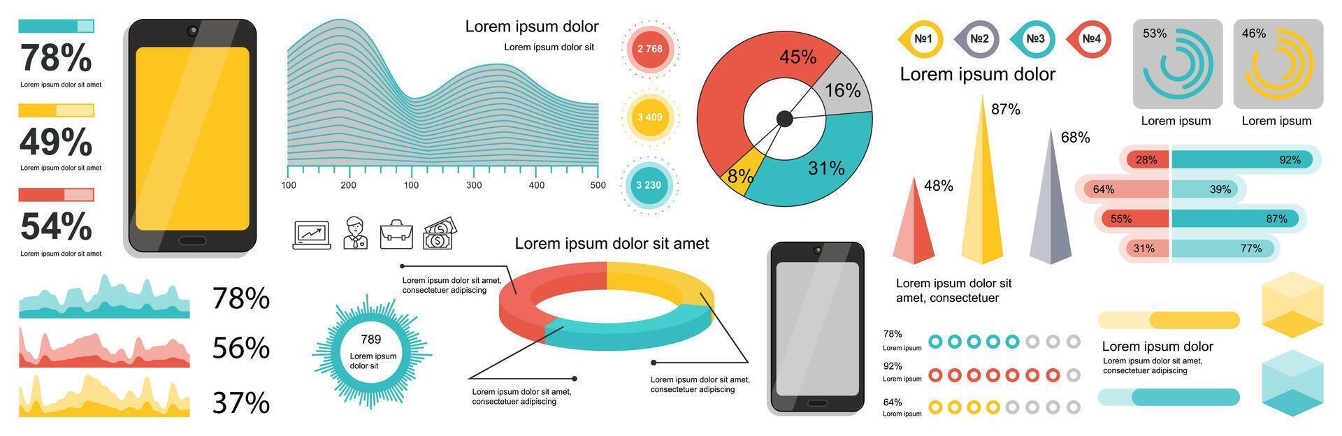 Mega set of infographic elements data visualization vector design template. Can be used for steps, options, business process, workflow, diagram, flowchart, timeline, marketing. Bundle info graphics.