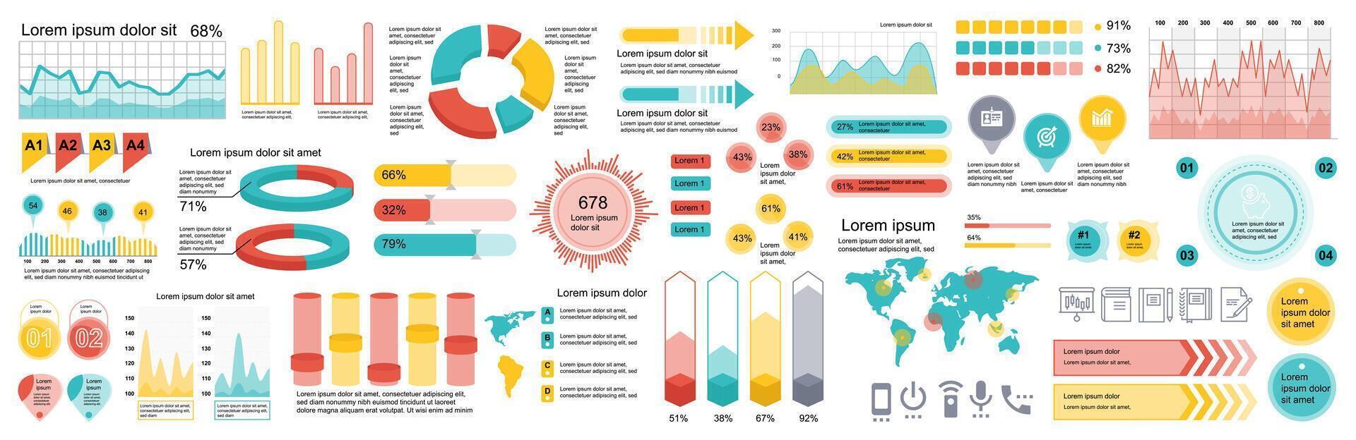 Mega set of infographic elements data visualization vector design template. Can be used for steps, options, business process, workflow, diagram, flowchart, timeline, marketing. Bundle info graphics.