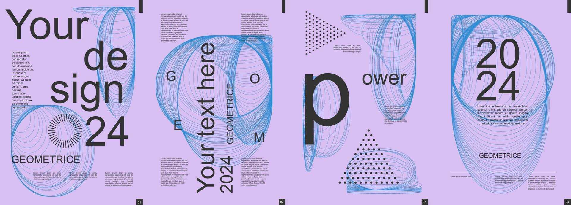 Geometric modern banner with trendy minimalist typography design. Poster templates with abstract dynamic fractal lines in circles forms, triangle dots grids and text elements. Vector illustration.