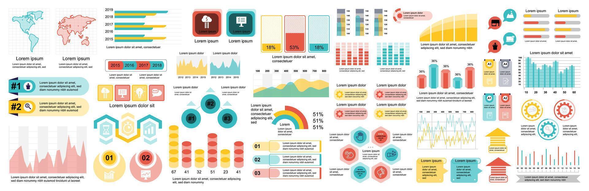 Mega set of infographic elements data visualization vector design template. Can be used for steps, options, business process, workflow, diagram, flowchart, timeline, marketing. Bundle info graphics.