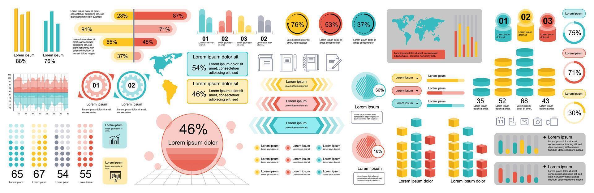 Mega set of infographic elements data visualization vector design template. Can be used for steps, options, business process, workflow, diagram, flowchart, timeline, marketing. Bundle info graphics.
