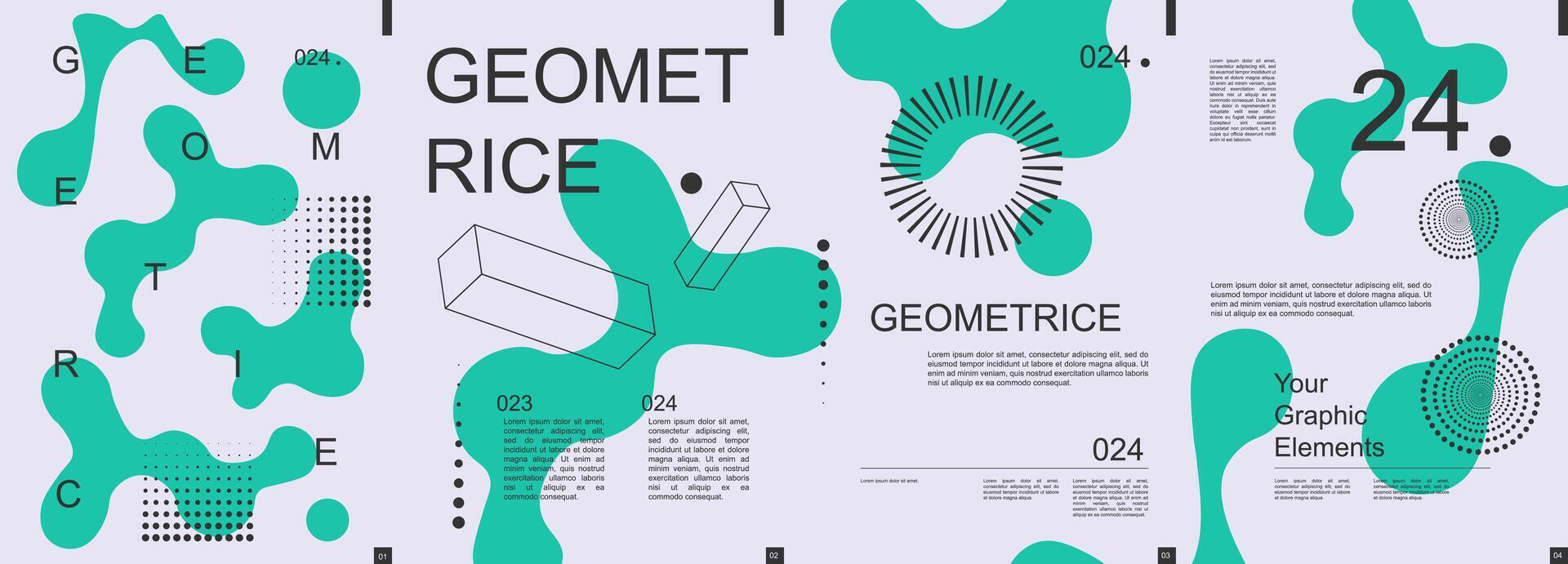 geométrico moderno bandera con de moda minimalista tipografía diseño. póster plantillas con resumen dinámica líquido formas, gráfico línea cubitos, circulo puntos rejillas y texto elementos. vector ilustración.