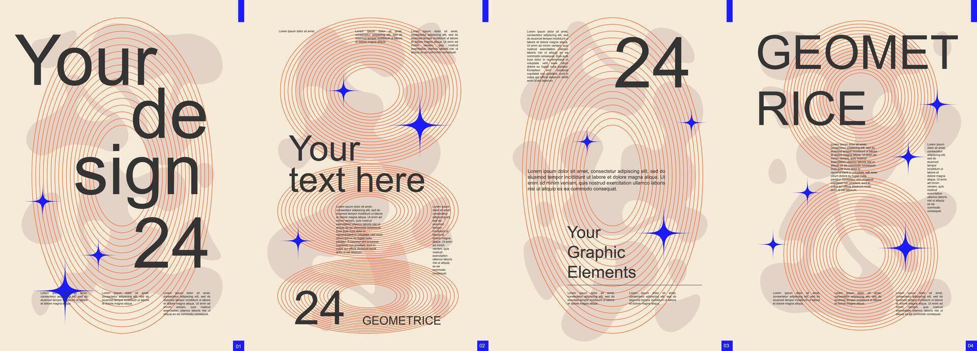 Geometric modern banner with trendy minimalist typography design. Poster templates with dynamic grids of fractal lines in circle and round forms, liquid shapes and text elements. Vector illustration.