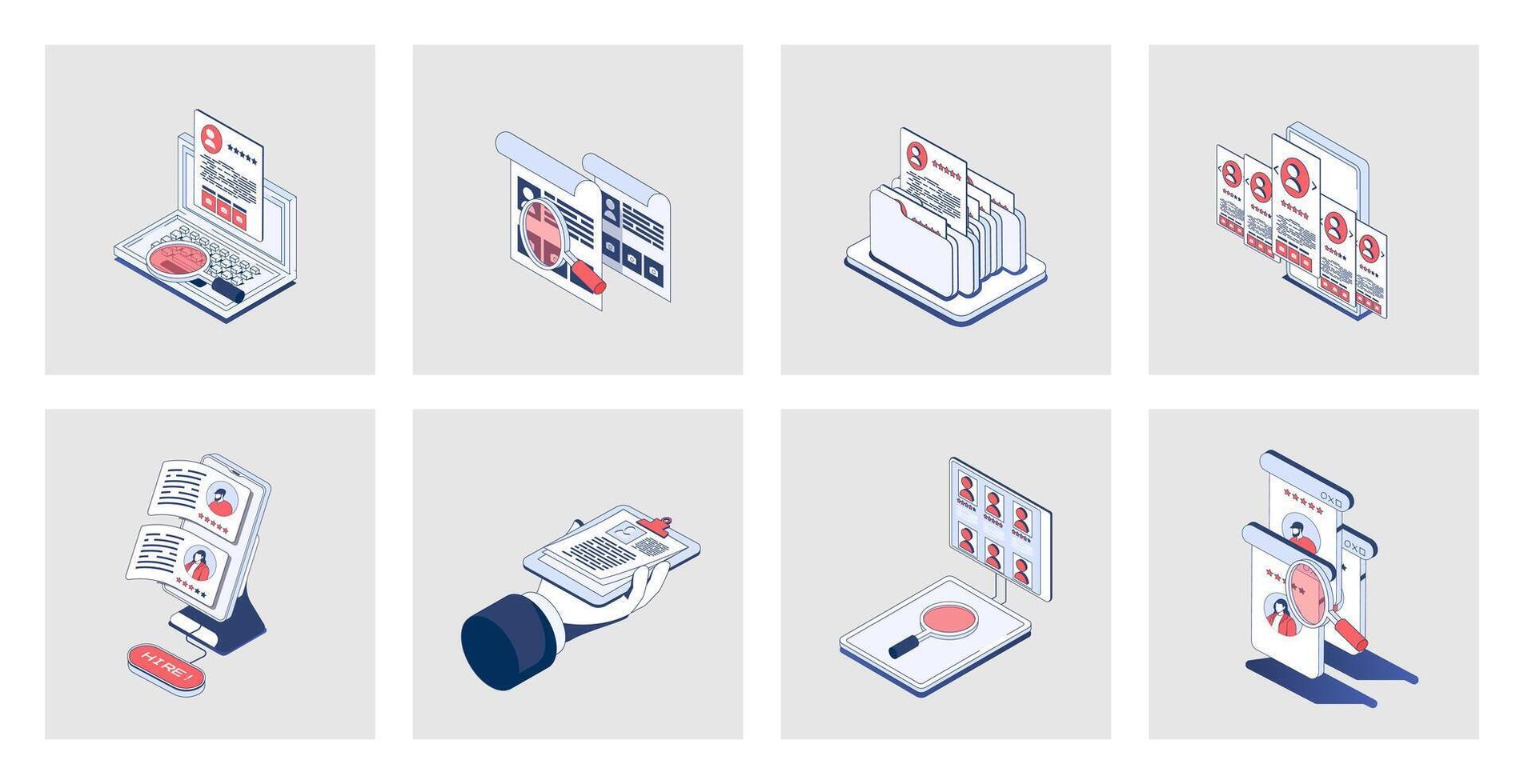 HR process concept of isometric icons in 3d isometry design for 