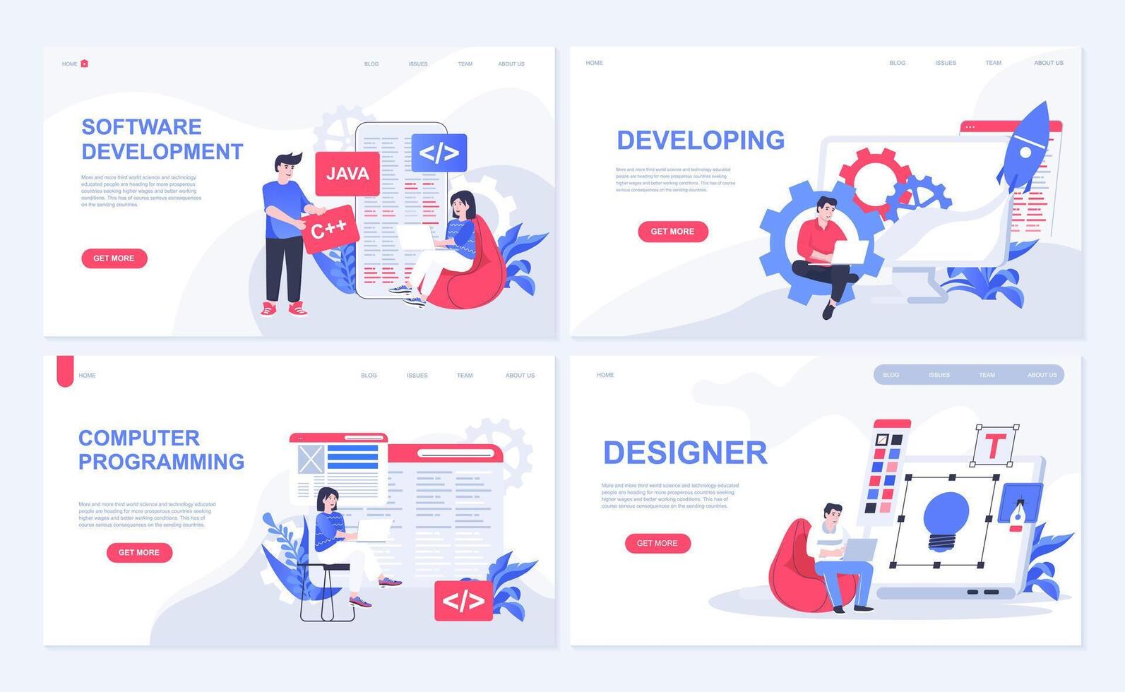 Software development web concept for landing page in flat design. Computer programming, program developing, interface creating, product release. Vector illustration with people characters for homepage