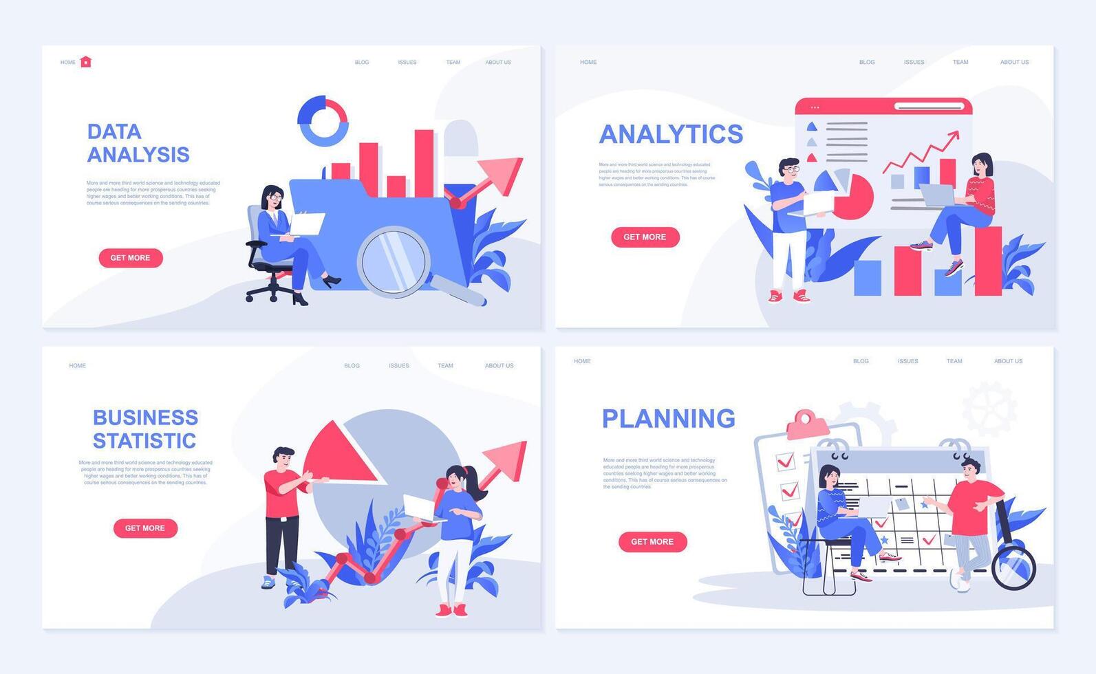 Data analysis web concept for landing page in flat design. Business statistics report and analytics chart research, planning finance strategy. Vector illustration with people characters for homepage