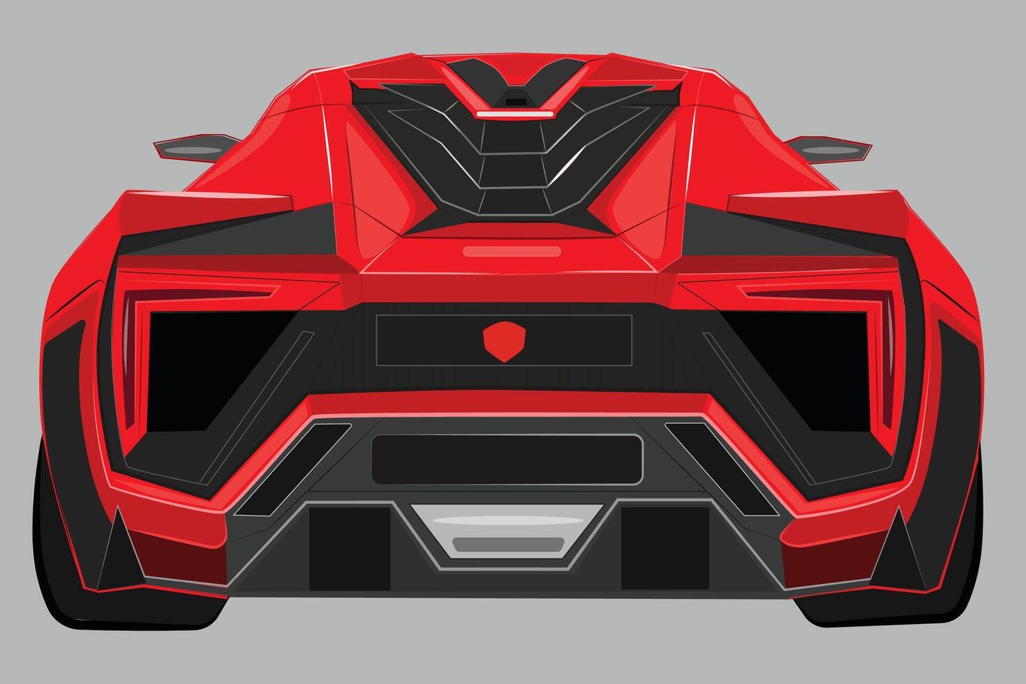 Red car isolated rear view. Realistic transportation. Modern urban red sports vehicle. Realistic car design. Flat style vector illustration.