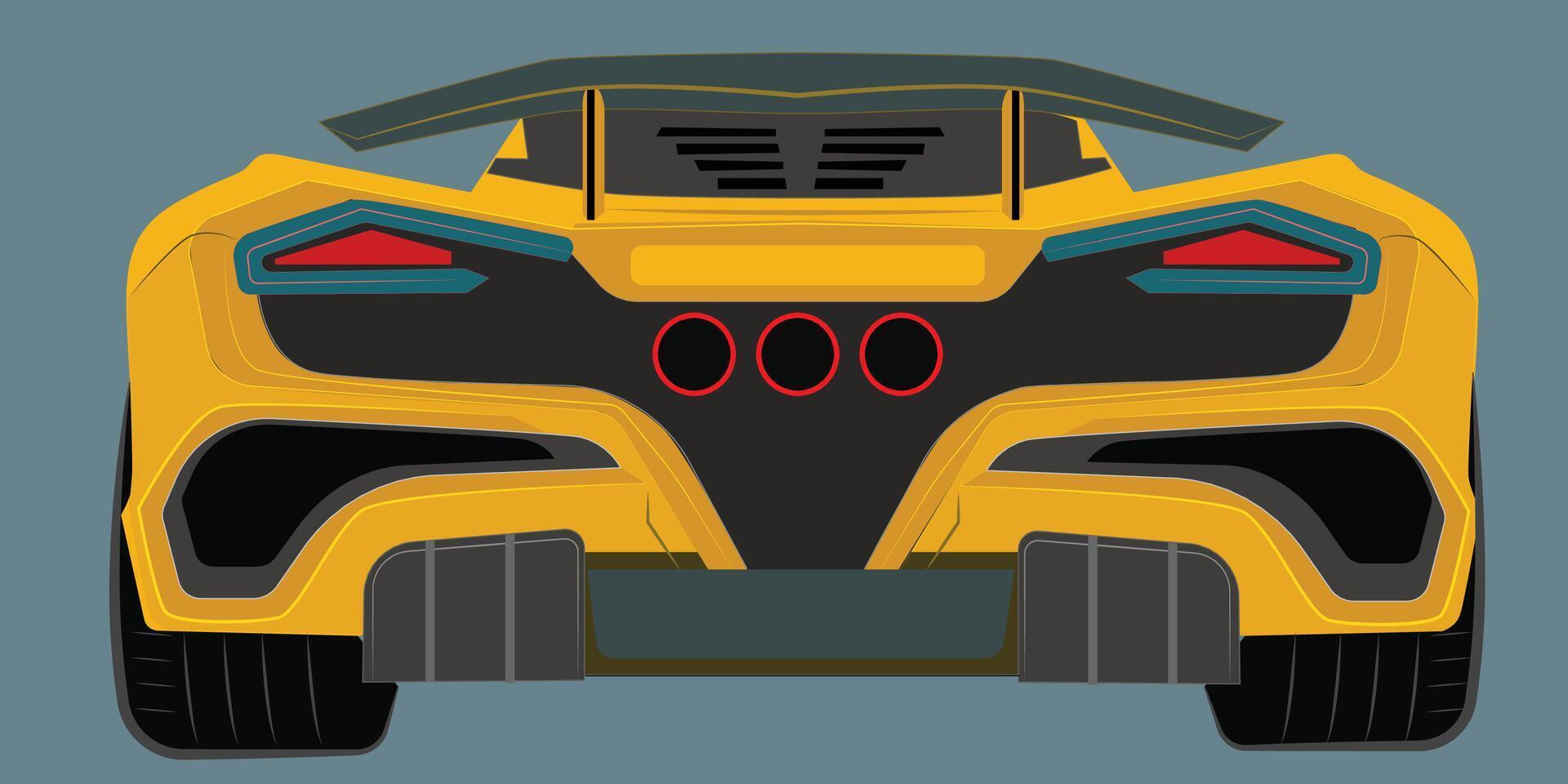 Vector Realistic Blueprint of a super Car in yellow with gradient and transparency, rear view. modern cars. fierce car.