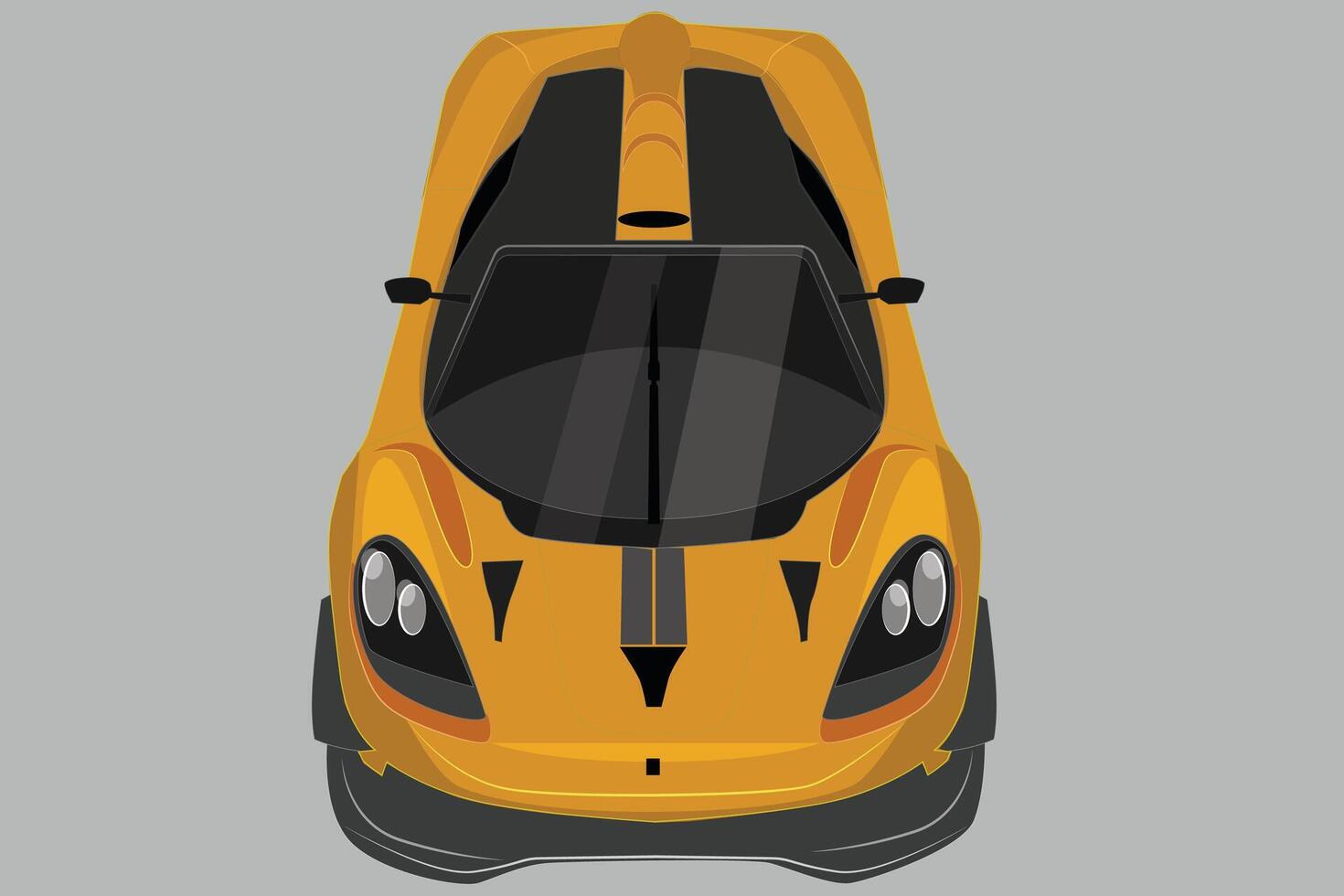 Yellow sports car top front view isolated. Realistic transportation. Modern urban sport vehicle. View from a bird's eye view. Realistic car design. Flat style vector illustration.