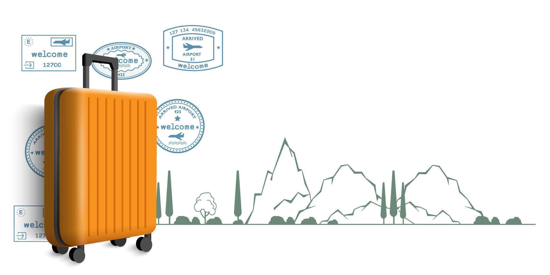 Suitcase 3d style with different travel elements vector