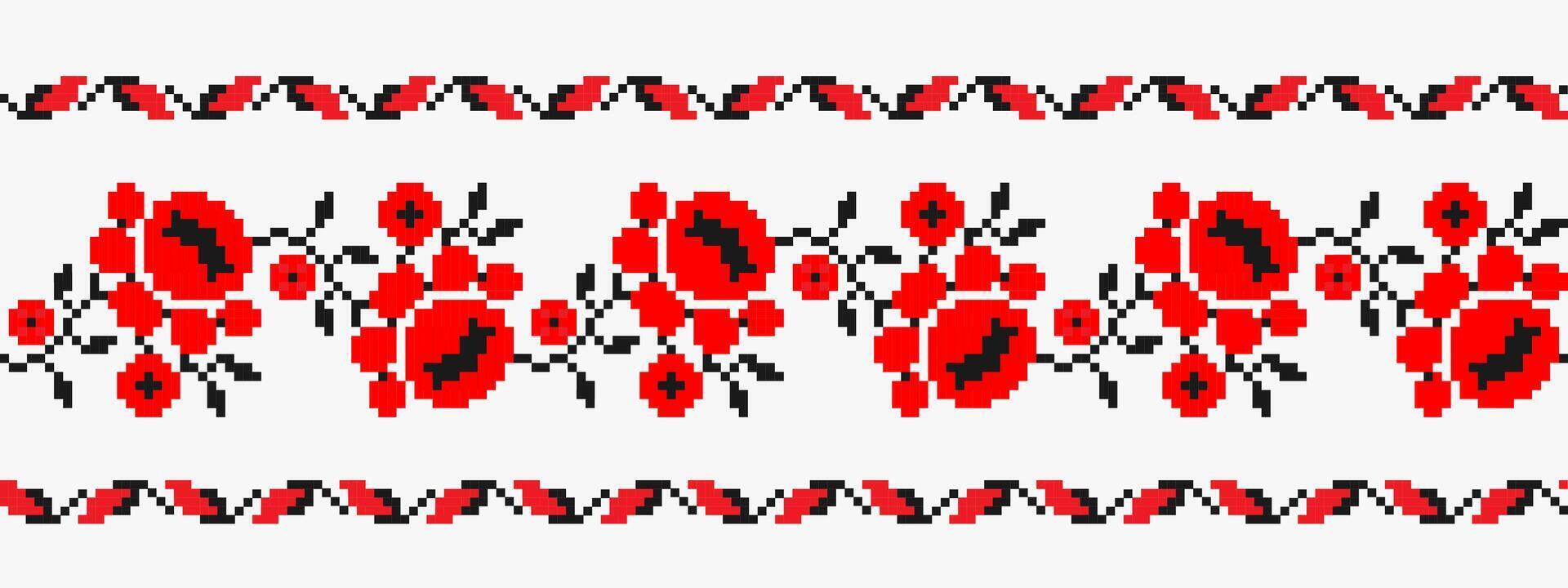 Ukrainian ornament in traditional colors on a white background, pixel style vector