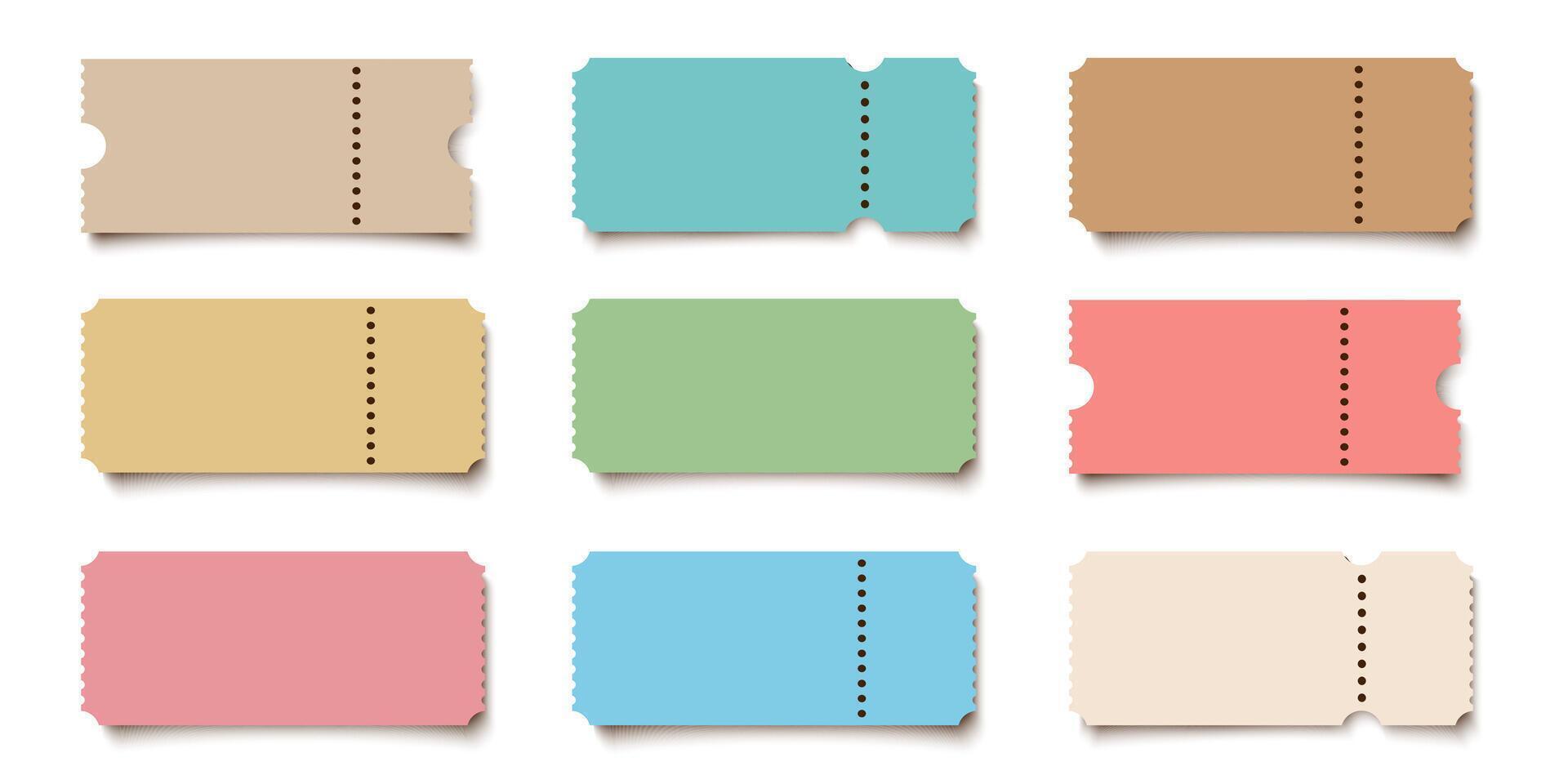 Realistic color paper blank tickets set vector