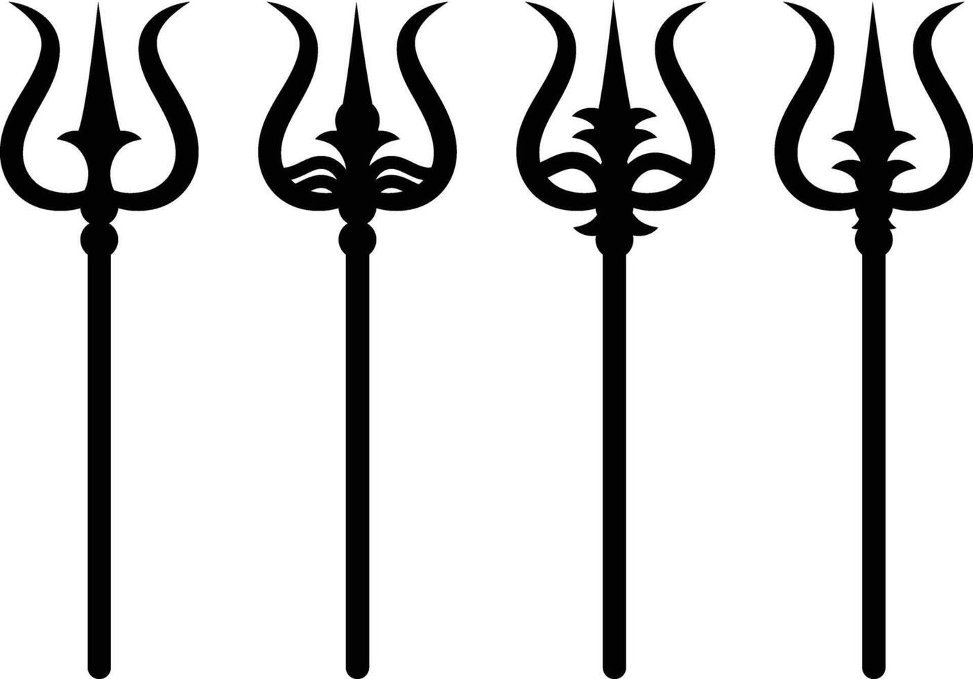 Set of 4 Sacred Trishul Vector Symbolic Power and Spiritual Significance for Contemporary Design