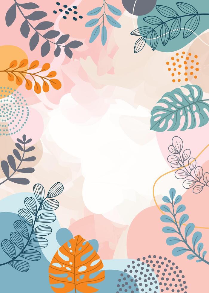 Design banner frame background .Colorful poster background vector illustration.Exotic plants, branches,art print for beauty, fashion and natural products,wellness, wedding and event.